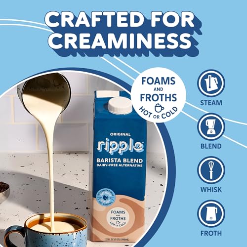 Image of Ripple Plant Based Milk, Barista, 8g Pea Protein, Calcium Rich, Shelf Stable Carton, Vegan, Non-GMO, Dairy, Soy, Nut, Gluten & Lactose Free, 32 Fl Oz (Pack of 6)