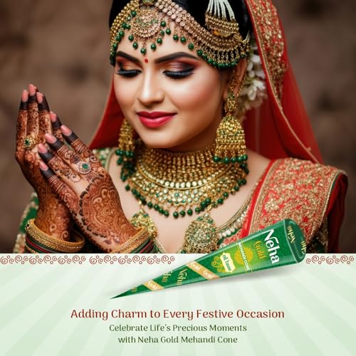 Image of Neha GOLD Mehandi Cone Pure Henna Paste with Essential Oils for Application on hand, feet & body for temporary tatoo - 25g each (Pack of 2) - Net weight 50g