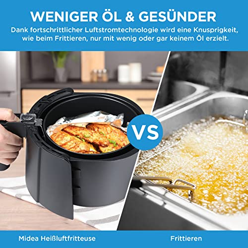 Midea MF-TN40D2 Airfryer XL, heteluchtfriteuse 4 liter, Dual Cyclone technologie, 90% minder vet, heteluchtfriteuse 1500 W, timer van 60 minuten, temperatuurregeling 200 °C, automatische - Afbeelding 6