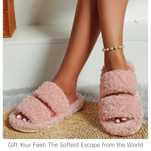 Cute Fluffy Warm Fuzzy Soft Plush Open Toe Slippers Comfy Autumn Winter Indoor Outdoor Slippers3