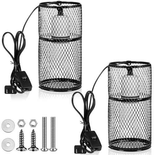 Image of VIHOSE 2 Pcs Reptile Heat Lamp Guard with 150W Ceramic Heat Emitter Basking Anti Scald Heating Lamp Holder Mesh Cage Reptile Protection Lampshades for Lizard Snake Chick, Bulb Not Included