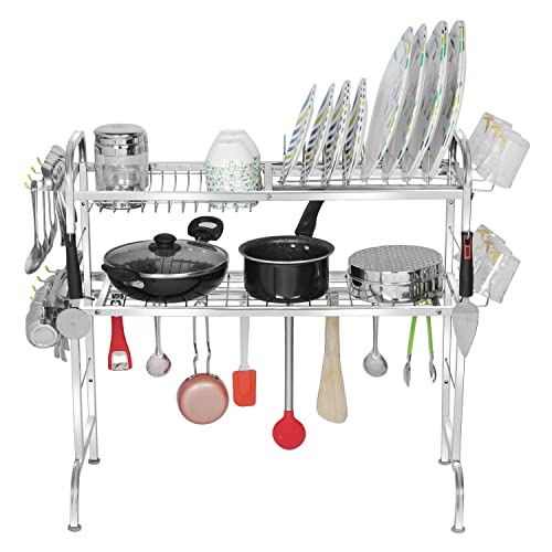 Image of Fortune Blu Stainless Steel Over The Sink Dish Drying Rack 28 Inch - 2-Tier Utensil Holder for Kitchen Counter Top - Standing Shelf for Organization (2 Shelf) - Countertop, 32D x 70W x 72H cm