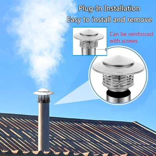 Pipe Rain Cover 1.6 in/2 in/2.5 in/3 in Roof Vent Cap, Chimney Flue Cover for Outside, All Weather Round Chimney Cap with Screen, 304 Stainless Steel Chimney Cowl(6.3 cm/2.5 in) - Thumbnail 5