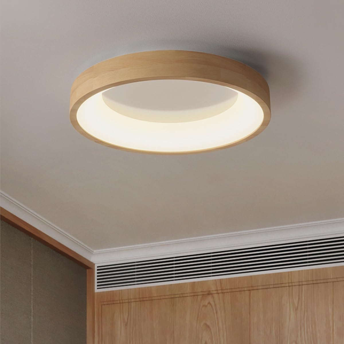 TFCFL 20inch Wood-Grain LED Close to Ceiling Light, Acrylic Flush Mount Ceiling Light Lamp Wall Control Dimming LED 3300-Lumen Light Fixture Minimalist Ce-iling Light for Bedroom Living Room