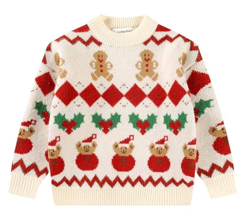 SMILING PINKER Little Girls Christmas Sweater Chunky Knitted Santa Reindeer Pullover Warm Winter Top
