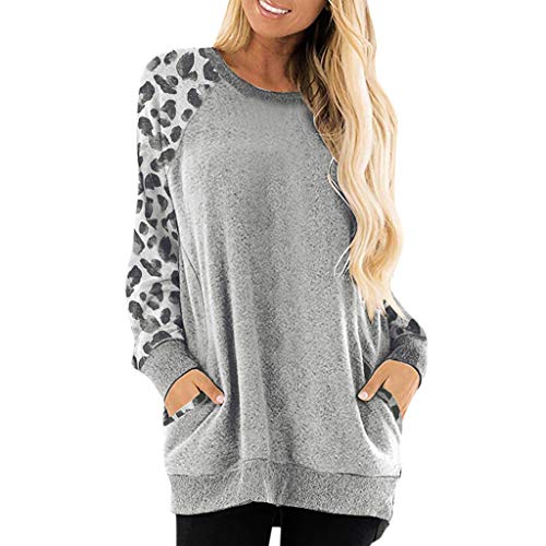 Wallity Loose Sweatshirts for Women Casual Long Sleeve Tops A-Gray Medium