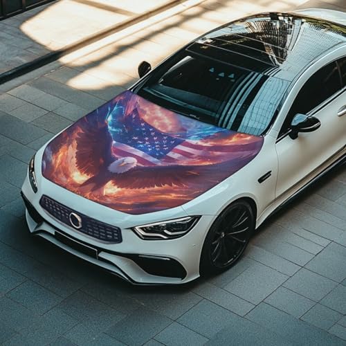Image of Eagle American Flag Car Hood Cover Protector, 59x39 Inch Stretch Polyester Flag for Car Hood, Waterproof Auto Exterior Accessories for Sedan SUV Truck Pickup
