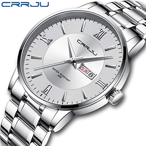Image of CRRJU Men's Fashion Luxury Stainless Steel Watches for Men Business Auto Date Chronograph Analog Quartz Wristwatches