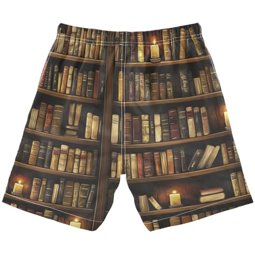 Boys Beach Board Shorts Vintage Library Book Swim Trunk Teen Swimwear 8-16Y Multicolor2
