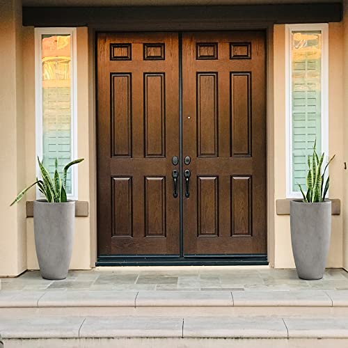 Kante 23.6" H Natural Concrete Tall Planters (Set of 2), Large Outdoor Indoor Decorative Plant Pots with Drainage Hole and Rubber Plug, Modern Style for Home and Garden - Image 3