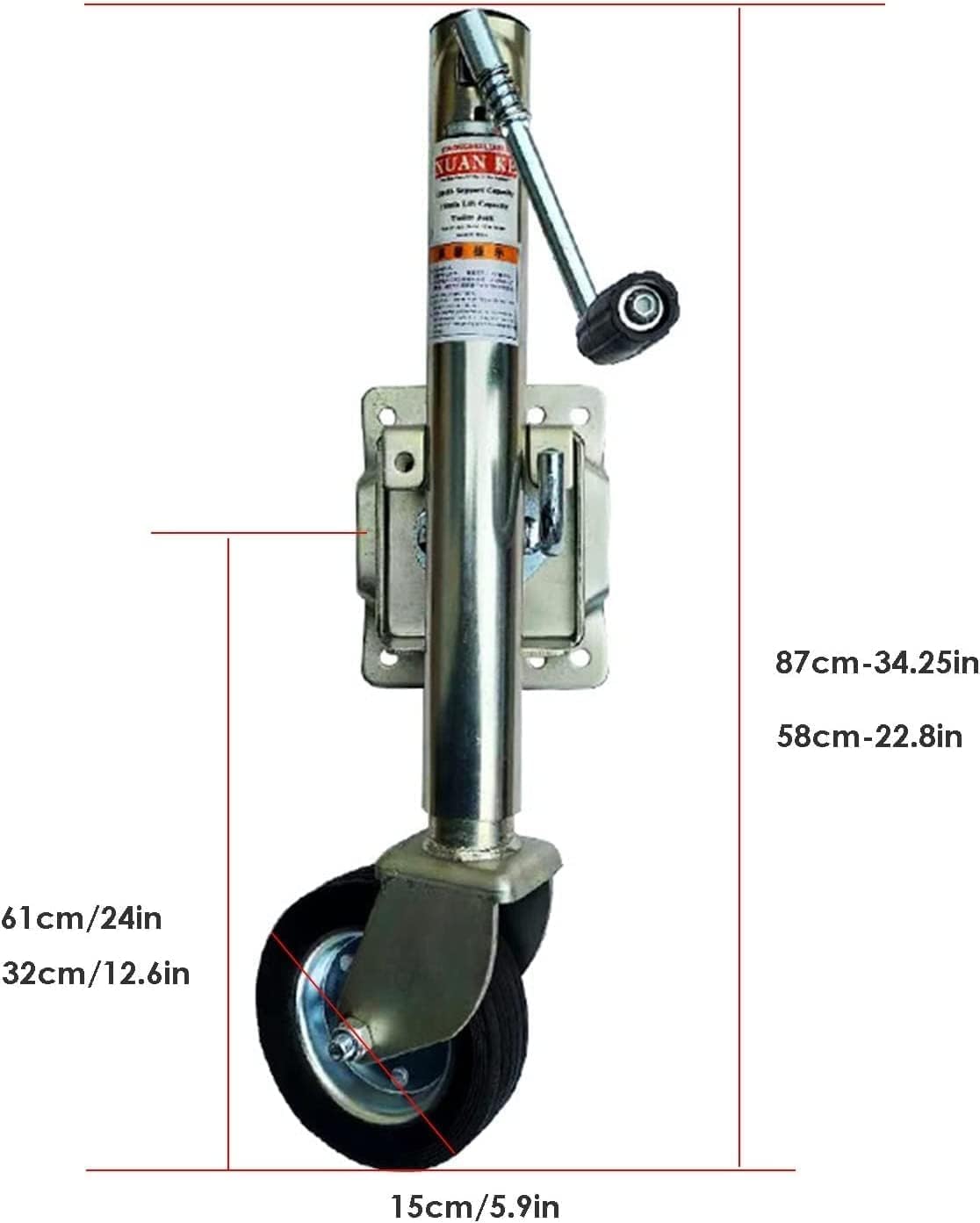Jack with Wheels Boat Trailer Jack Stand with 6in Wheel,1200lbs Capacity,11.4in Lift, Boat RV Trailer Jockey Wheel(