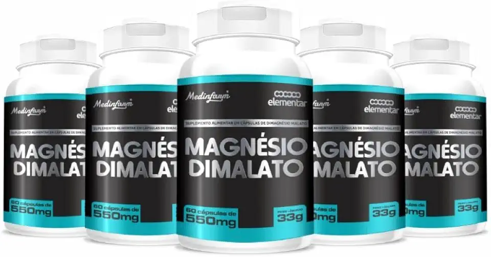 Kit 5x Magnésio Dimalato medinfarm 300 Cap (fadiga Ansiedade)