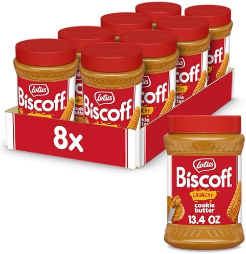 Lotus Biscoff, CRUNCHY Cookie Butter Spread, non GMO + Vegan, 13.4 Oz Jar (Pack of 8)