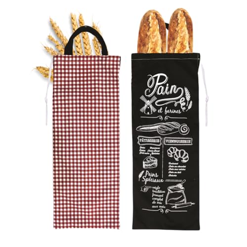 PZL CONCEPT Sac à Pain Tissu - Grand Sac pour Baguettes Entière et Viennoiseries - Favorise la Conservation et la Protection contre l’Humidité (Rouge)