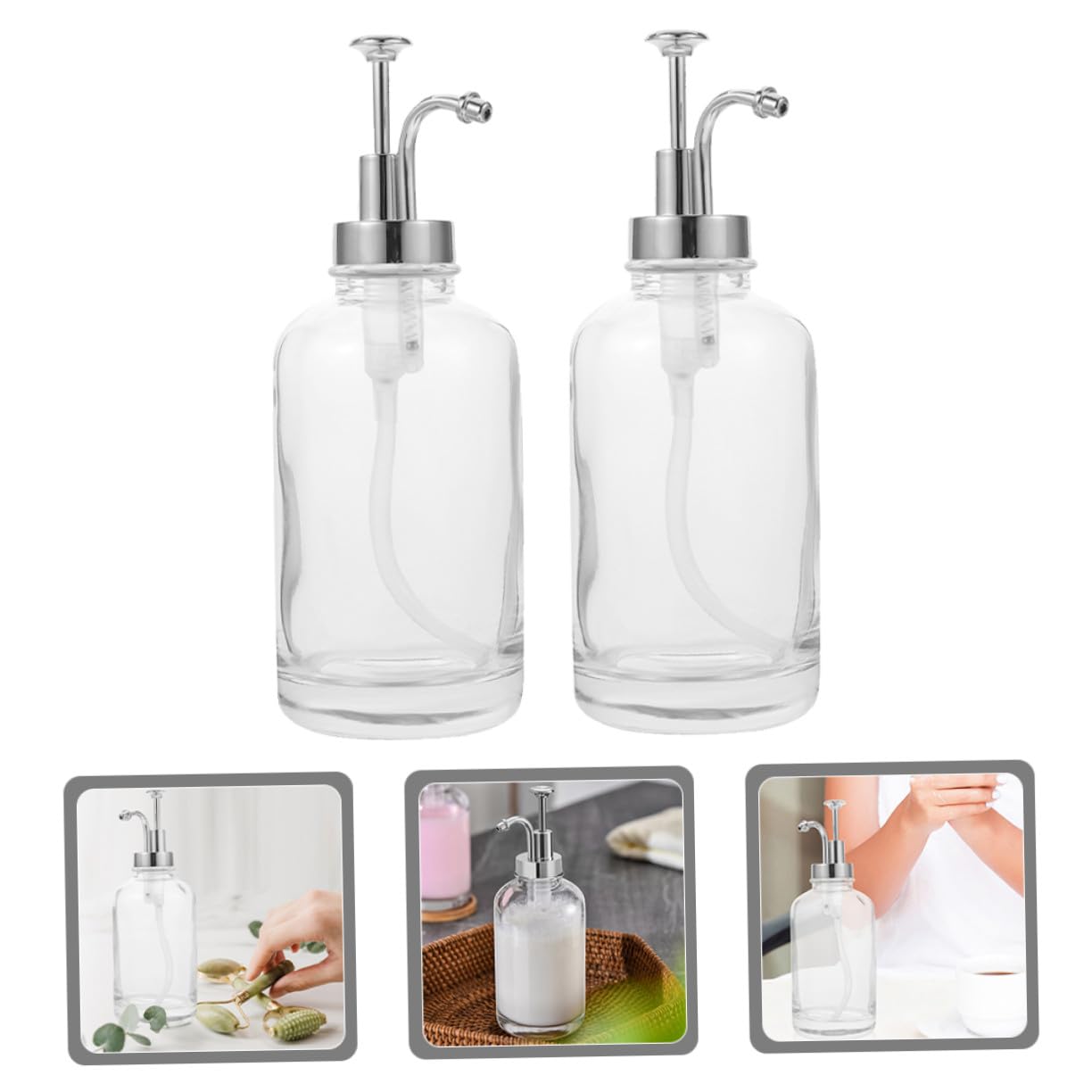 OUNONA Distributeurs à Pompe à Sirop Pompe Inox Argenté Lot de 2 en Verre 500ml Accessoire la Cuisine Pratique pour Bar et Maison