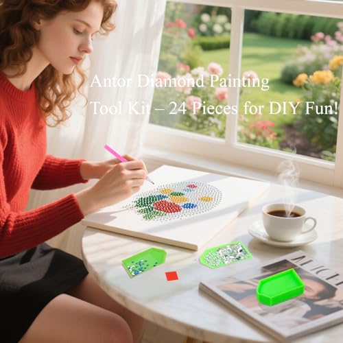Image of antor 24PCS Diamond Painting Tools and Accessories Kit - Includes 8 Drill Pens, 8 Trays, and 8 Wax Pads - Ideal for 5D Diamond Art DIY Projects