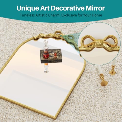 Image of Gold Arch Bow Mirror, 31 inchx24 inch Vintage Mirror with Metal Frame
