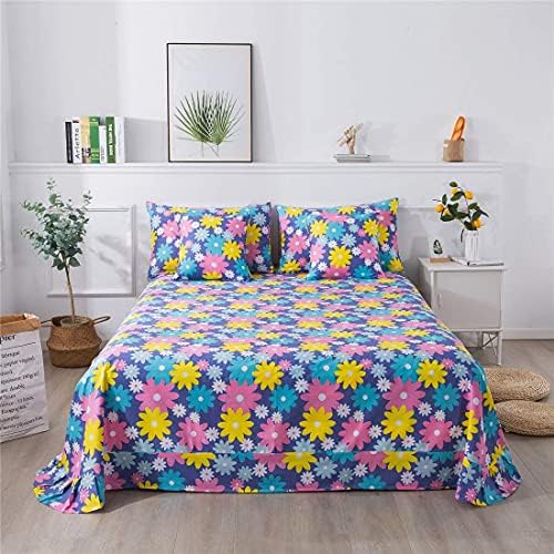 FADFAY Home Collection 4 Pieces Bedding Sheets & Pillowcases Set Colorful Daisy Bed Sheet Set 17.5 Inches Deep Pocket Fitted Sheet Floral Girls Flat Sheet Sets 100% Cotton King Size Beddings