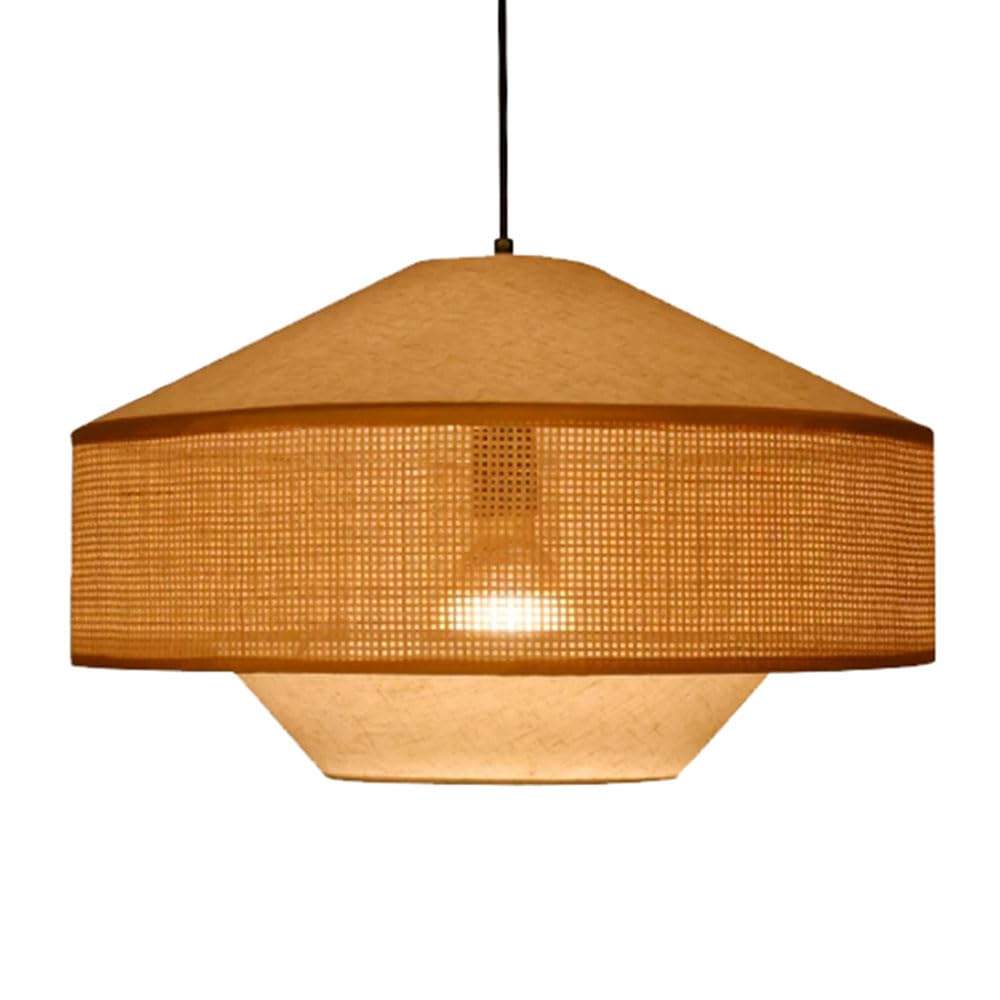 CSSYKV 20.4'' Boho Fixtures, Bamboo&Linen Pendant Lights Handmade Lantern E26 Light Fixture Coastal Large Hanging Lantern Beige Wicker Chandelier for Dining, Kitchen Island, Living Room, Bedroom