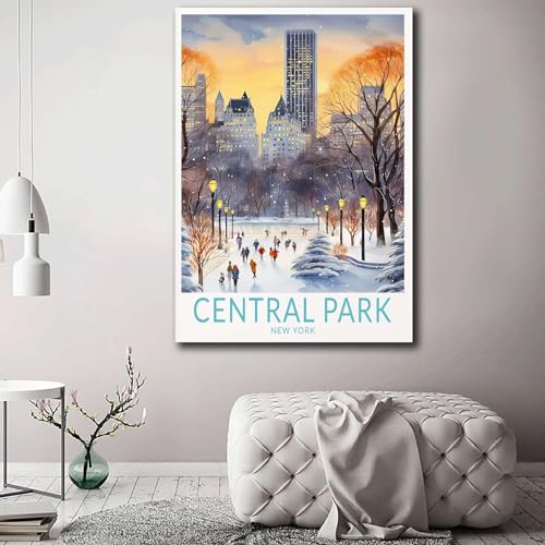 LUCKLYDOUDOU Central Park Ice Skating 16x24inch Canvas Painting