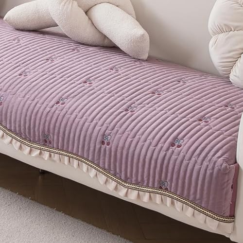 Image of HOKIPO Premium Dutch Velvet Sofa Cover Mat with Frill for 1 /2 /3 Seater and L Shape Sofa. Make Your Own Sofa Cover Set, Mat Length 90(D) x 60(L) cm, Wisteria Lilac (NEW-AR-5733-PR)