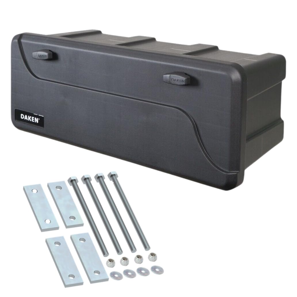DAKEN Blackit L - 750 x 300 x 355 mm, skrzynka na dyszel z 2 zamkami, skrzynka narzędziowa do przyczepy, skrzynka do przechowywania 50 l (z uchwytem na dyszel V)