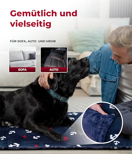 HS-Hundebett® Hundedecke L (75x115 cm) – Wendbar & gemütlich Dank 3 cm Füllung – Perfekt fürs Sofa, Auto & Hundebox – Anker Blau, Made in DE