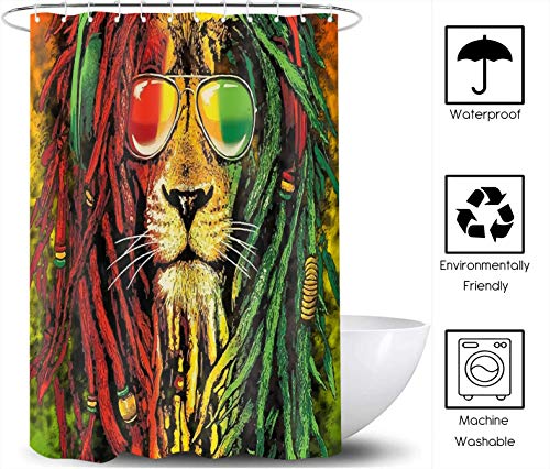Tersum Rasta Shower Curtain,Lion Head Bob Dirty Braid Backdrop Print Shower Curtain Machine Washable Fabric Home Bathroom Privacy Psychedelic Decor Set With Hooks 72X72Inch Ylhxte66 #TOP5