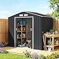 Outsunny 7' x 4' Outdoor Storage Shed, Garden Tool Metal Shed with Foundation Kit, Double Lockable Door, Air Vents and Sloping Roof, for Backyard, Patio, Lawn, Dark Gray