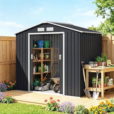 Outsunny 7' x 4' Outdoor Storage Shed, Garden Tool Metal Shed with Foundation Kit, Double Lockable Door, Air Vents and Sloping Roof, for Backyard, Patio, Lawn, Dark Gray