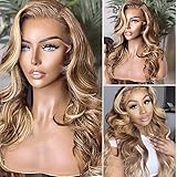 Smavida 24 Inch Highlight Wigs Human Hair Curly 13x4 Lace Front Wigs for Black Women Ombre Light...