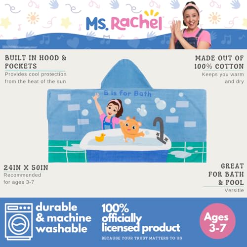 Image of Ms. Rachel Kids Super Soft Bath /Pool /Beach Soft Cotton Terry Hooded Towel Wrap, 24 in x 50 in, (Officially Licensed Product) By Franco