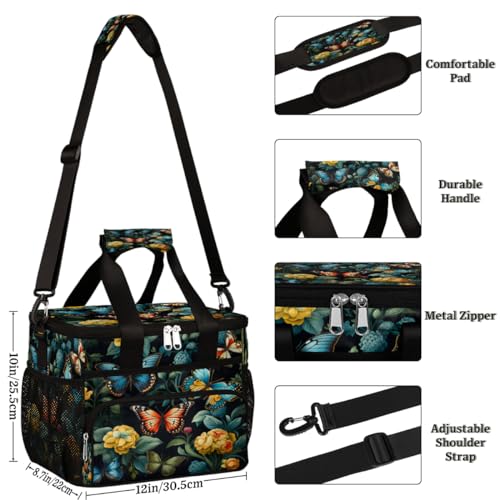 Butterfly Print Insulated Picnic Backpack Lunch Box for Women Men Picnic Basket Tote Lunch Bag Picnic Bag Portable Lunch Bags for Picnic, Beach, Work, Trip,Office, Camp Floral