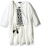 My Michelle Big Girls' Peasant Dress with Drawstring Tassel Waist, Embroidery and Fringed Vest