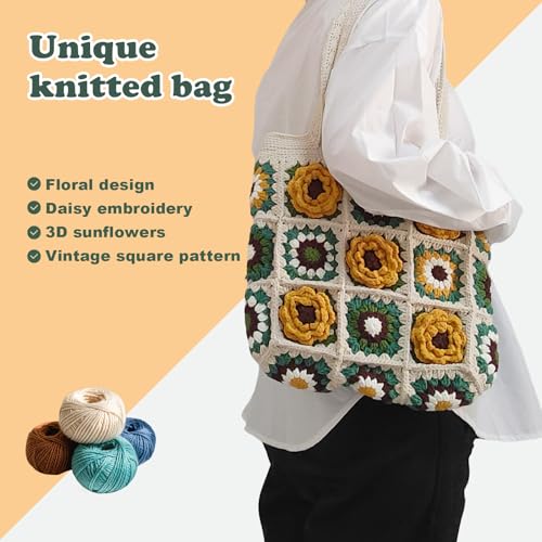 Image of Handmade Crochet Boho Shoulder Bag with Textured Floral Design & Zipper Closure - Cotton Lined Tote Purse for Women, Girls, Beach, Vacation, Photo Shoots, Parties