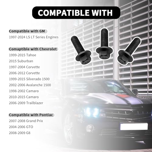 Image of 12PCS M8x1.25 Exhaust Manifold Bolts OEM#551696,Grade 10.9 LS Header Bolts Compatible with GM LS LT Series Pontiac Chevrolet,LS Exhaust Manifold Bolts Replacement Car Accessories