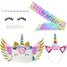 QtGirl Unicorn Birthday Cake Topper Glitter Unicorn Headband with Eyelashes Wings, Unicorn Party Decoration Birthday Sash for Birthday Party, Baby Shower, Wedding