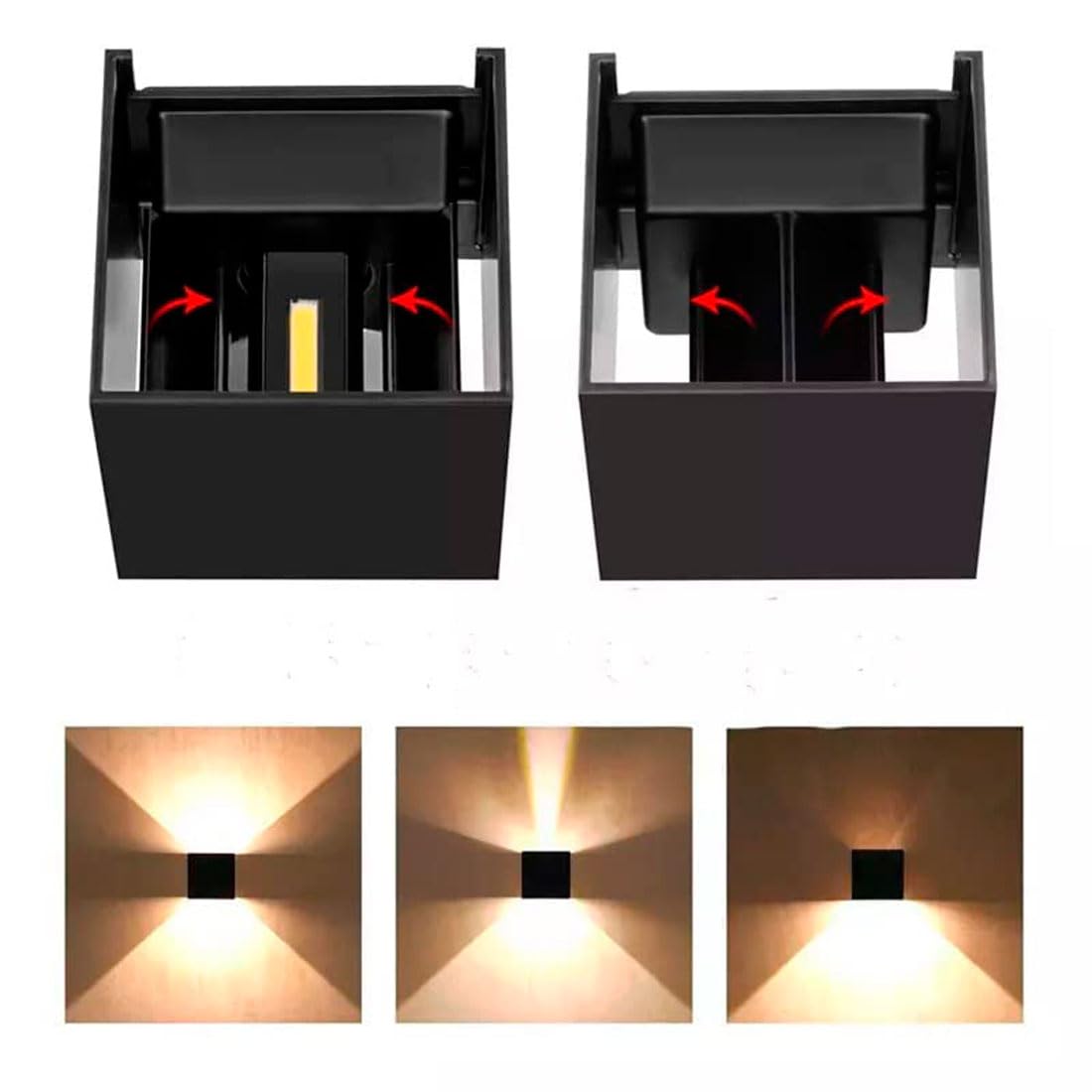 M Ledme - Aplique de pared Negro exterior/interior LED 6W, 3000k Blanco cálido, haz de luz ajustable, IP54 Impermeable, ideal iluminación para Exterior, Jardín, Terraza, Patio, LM6182