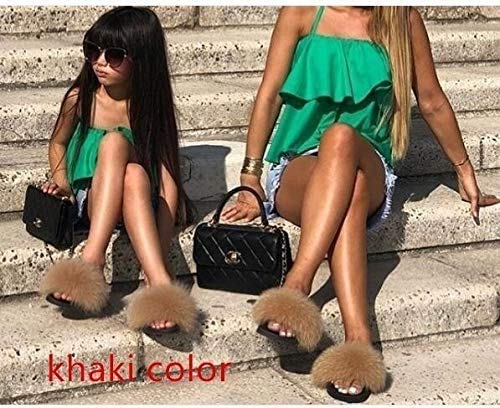 LVCOMEFF Girls Toddler Real Fox Fur Sandals Slides Fluffy Fuzzy for Kid Child3