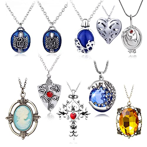 HJYZY 10pcs Vampire Diaries Jewelry Set Daywalking Katherine Sapphire Crystal Necklaces Elena Gilbert Opening Vervain Locket Pendant Necklace Bennett Bonnie Antique Silver Amulet Necklace