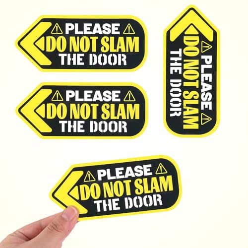 Image of 4pcs Please Do Not Slam Door Sticker, 4.72x1.97in PVC Do Not Slam Door Sign Sticker Self-Adhesive Car Window Door Warning Label Decal for Auto Car Vehicle Taxi Passengers