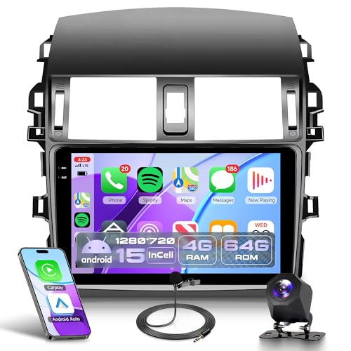 4Core 4G+64G Android 15 Car Stereo Radio for Toyota Corolla 2009-2013, Rimoody Wireless Carplay Andorid auto Mirror Link 9'' INCELL Touchscreen GPS WiFi Bluetooth 5.0 FM/RDS EQ-32 SWC Backup Camera