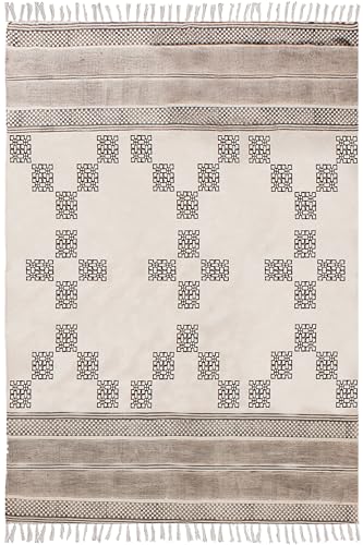 Alfombra pasillera lavable a máquina de tejido plano algodón boho beige negro para cocina 2