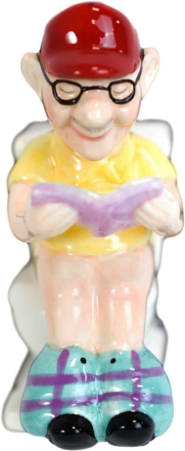 Set Of 1 Reading Old Grandpa With Pants Down On Toilet Seat Salt And Pepper Shakers