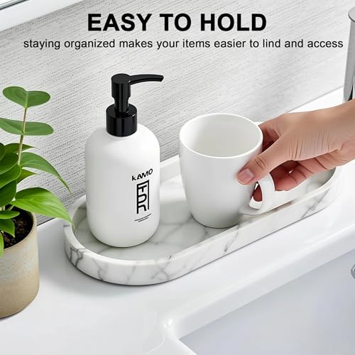 2 Stück Badezimmer Tablett aus Silikon, Dekotabletts, Kosmetiktabletts, Ästhetisch Ansprechend und Praktisch, für Waschtisch, Badewanne und Küchenspüle, (Marmor Weiß)