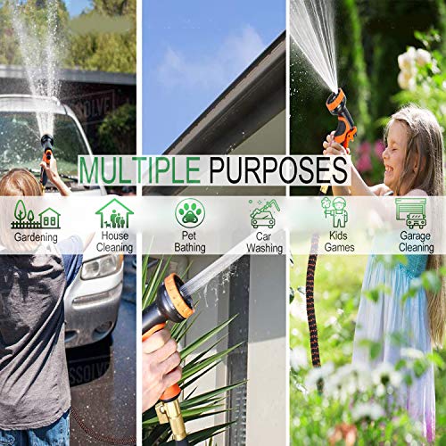 Garden Hose Expandable Garden Hose 100 ft Garden Hose with Triple Layer Latex Core, 3/4" Solid Brass Fittings, 3750 D Extra Strength Fabric 10 Function Spray Nozzle for All Your Watering Need - Thumbnail 3