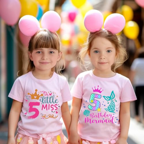 Girls 5th Birthday Shirts for Kid Girls 5 Years Old Birthday Outfit Pink3
