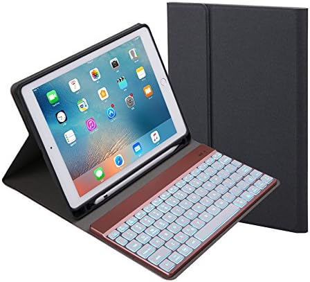 for iPad 9.7 inch 2018 2017 Keyboard Case. 7 Color Backlit with Built-in Apple Pencil Holder,Slim Folio Cover Removable Wireless Bluetooth Keyboard for iPad Air/Air 2/iPad Pro(Black)