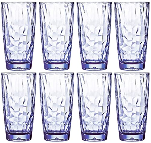 15 Oz 8-Piece Premium Unbreakable Drinking Glasses Plastic Tumblers Dishwasher Safe BPA Free Acrylic Juice Glasses Highball Water Glasses (Blue)