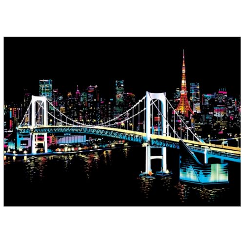 EUBUY Scratch Painting Rainbow Paper, City Series Night Scene, Rainbow Painting Night View Scratchboard with Tools for Artistic Projects